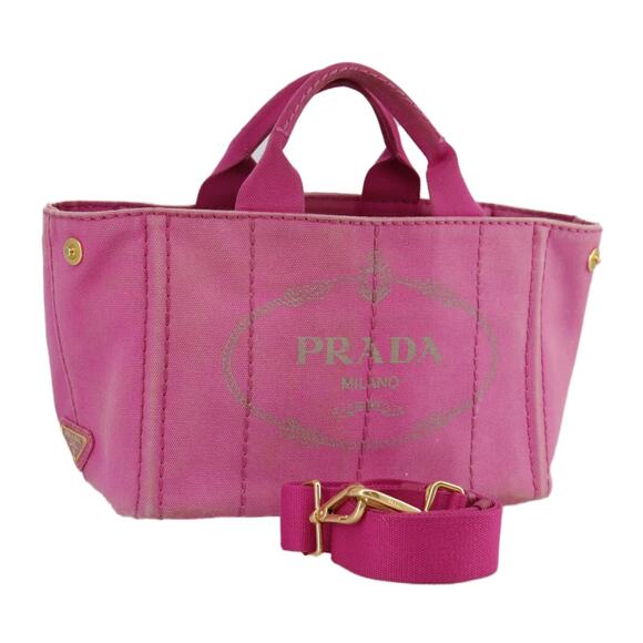 PRADA Canapa PM Hand Bag Canvas Pink Gold - Picture 1 of 16